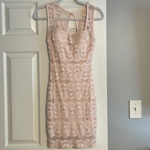 Soft pink dress, size XS, built-in padding, lace material w/ slip underneath